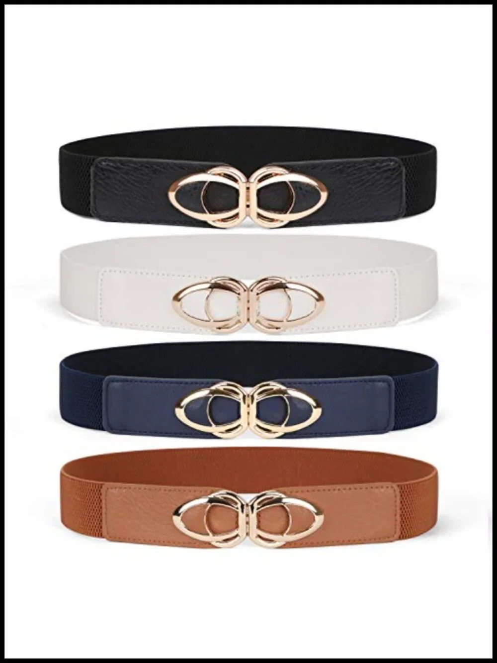 Thin Elastic Belts for Women 4 Pack with Gold Buckle Skinny Stretch Vintage